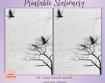 Gothic Writing Paper set Lined Unlined A4/A5/US Letter-Crows Printable Stationary-Gothic Notepaper  for Notes & Letters