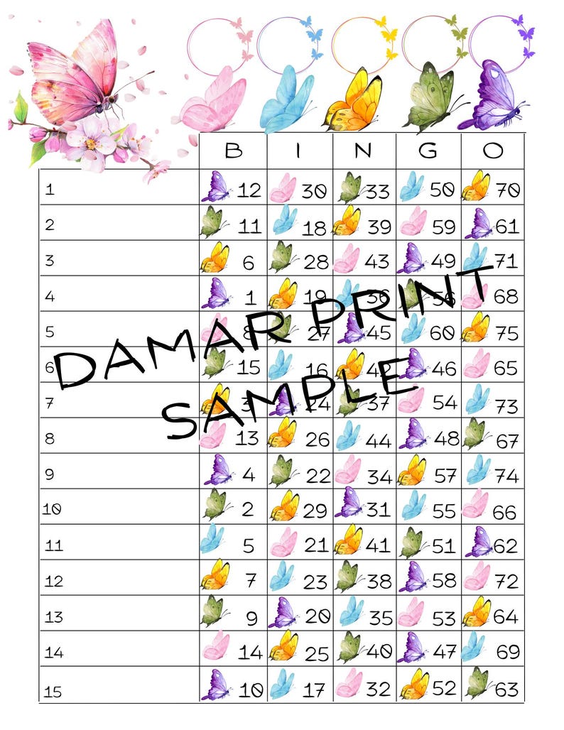 Butterflies Printable Bingo Boards-instant Download -butterfly Bingo ...