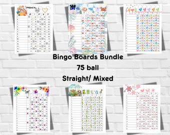 Bingo-Karten zum Ausdrucken – Sofort-Download – Bingo-Karten – Gemischt – 75 Kugeln