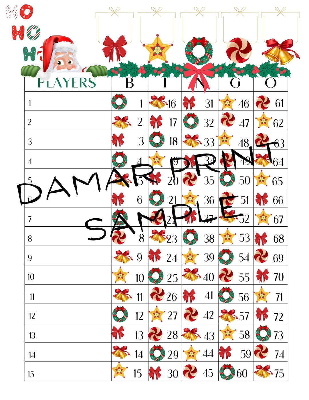 Christmas Bingo Boards - Instant Download -printable Bingo Boards - 1-15 Lines - Straight Mixed Blank- 75 Ball - Etsy for Free Printable Christmas Bingo Cards 1 75