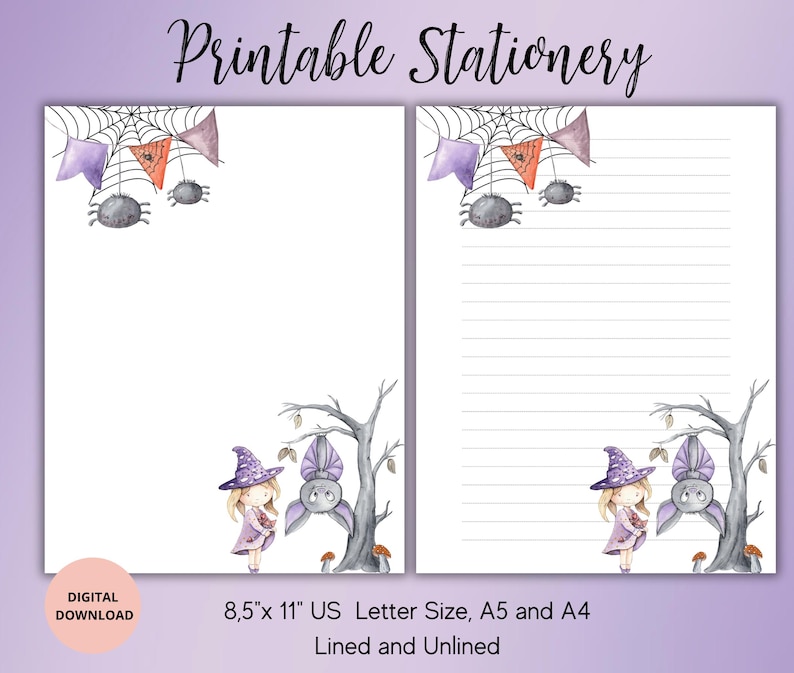Little Witch Printable Stationary,halloween Writing Paper Set,kids ...