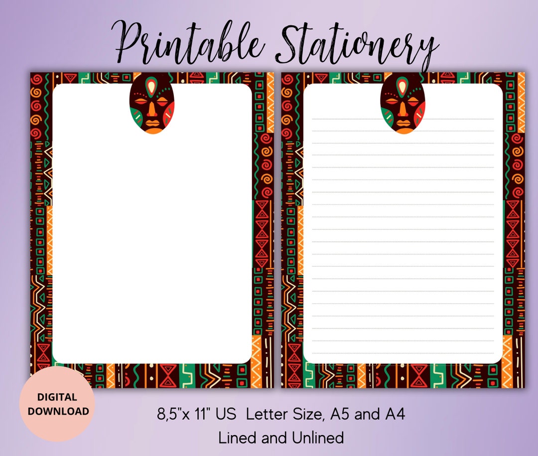 African Printable Stationery-african Style Writing Paper A4/A5/US Letter African Ethnic Digital ...