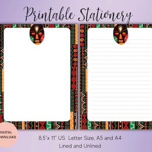 Cartoleria stampabile africana-Carta da lettere in stile africano A4/A5/US Lettera Download digitale etnico africano-Cultura africana-Forniture di penna