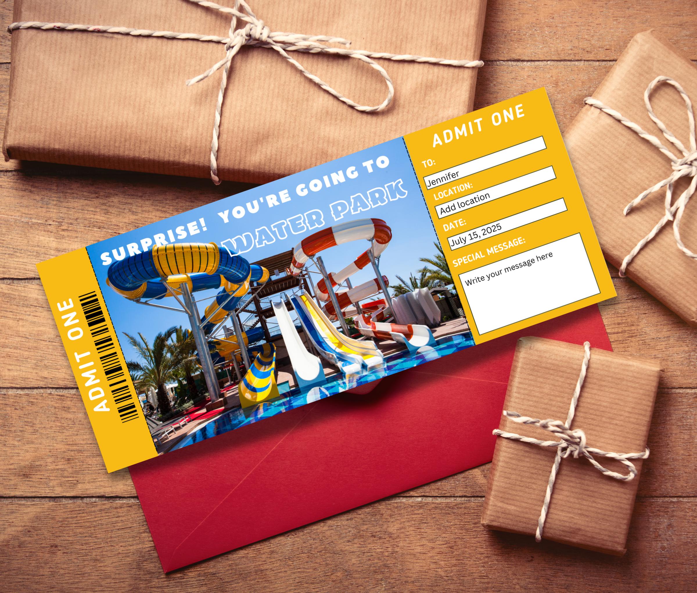 Editable Water Park Surprise Ticket-water Park Gift Certificate Template-printable Water Park ...