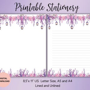 Ensemble de fleurs et de lanternes imprimables papeterie-papier à lettres floral, sans ligné, A4/A5/US Lettre-roman papeterie-stylo, papier à lettres numérique