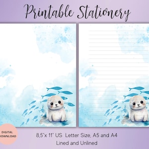 Set di carta da lettere per scrivere con la vita nell'oceano, stampabile, formato lettera USA, A4-A5, a righe, non a righe, carta per appunti, PDF scaricabile immediatamente