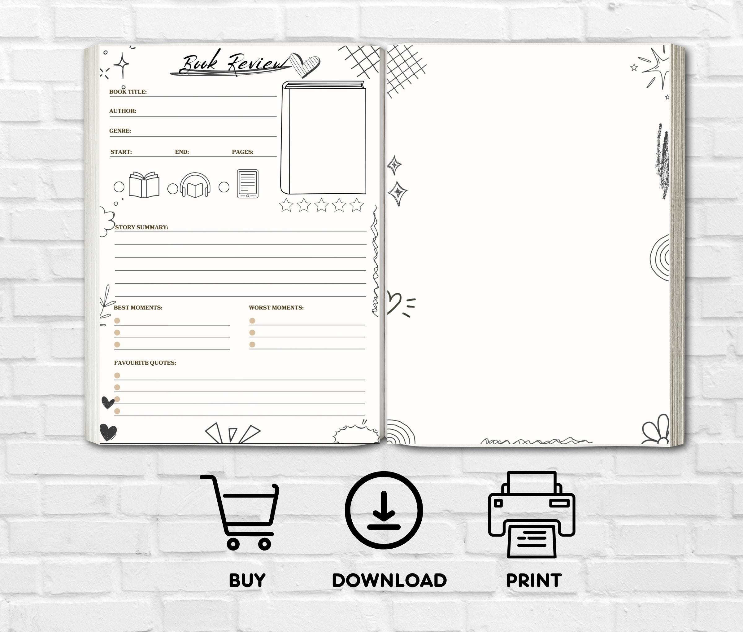 Printable Book Review Template-printable Reading Journal- Book Tracker ...