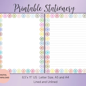 Bunte Blume Briefpapier liniert unliniert A4/A5/US Letter druckbar Briefpapier bunte Blumen Briefpapier druckbar Briefpapier