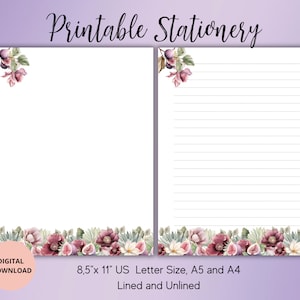 Ensembles de papeterie imprimables fleurs et figues - Ensemble de papier à lettres floral Sans ligné A4/A5/US letter-Fournitures pour correspondance fleurs et fruits