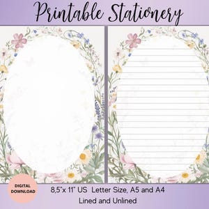 Papelería imprimible con flores - Papel de carta con flores (rayado, sin rayar, tamaño A5/A4/carta de EE. UU.) - Papel digital con flores - Carta botánica - Papel con flores silvestres