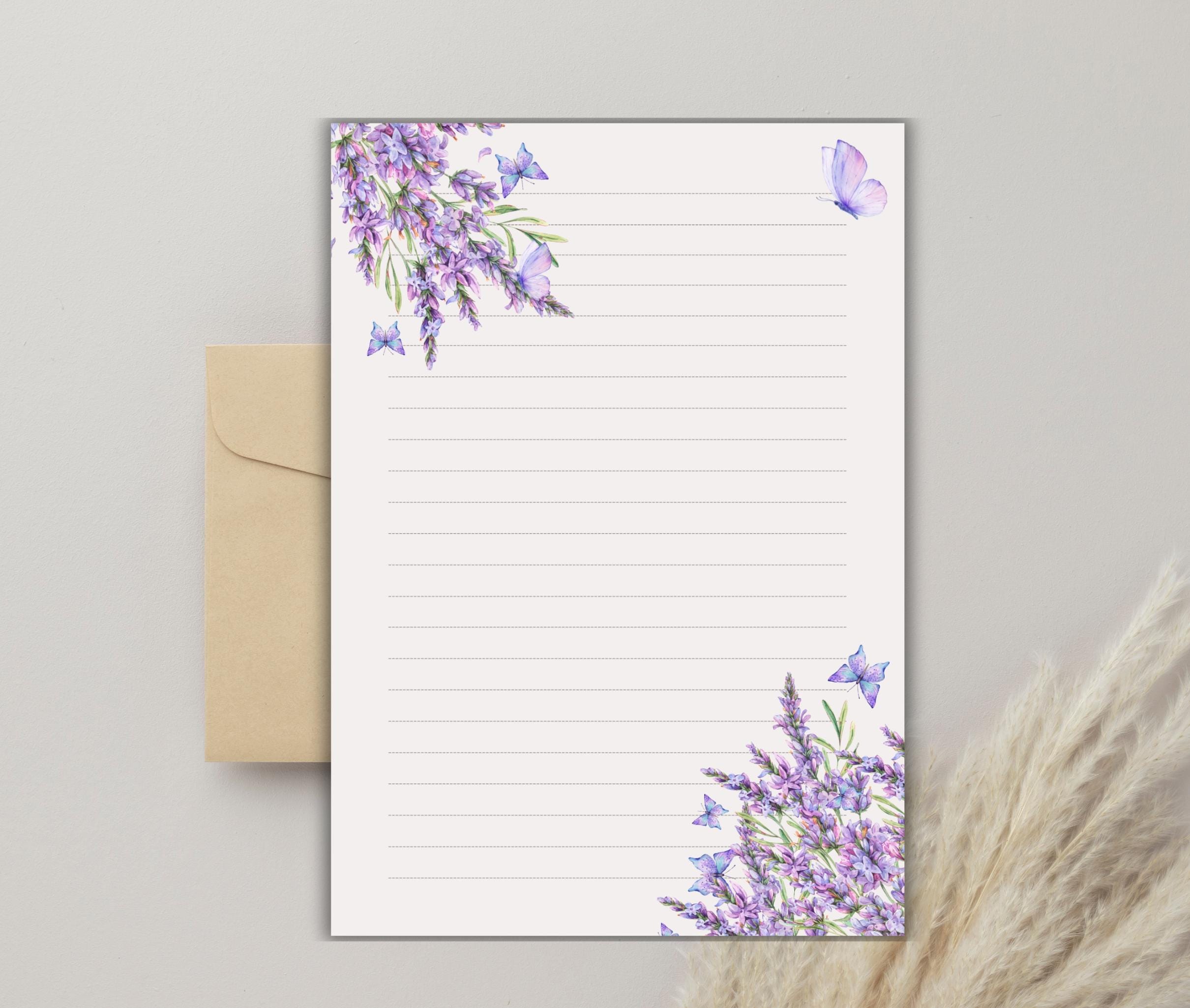 Lavender With Butterflies Printable Stationery-flower Penpal Supplies ...