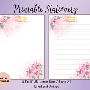 Rosa Weihnachtspoinsettia Briefpapier Set liniert unliniert A4/A5/US letter/Weihnachtsdekoration/festlich