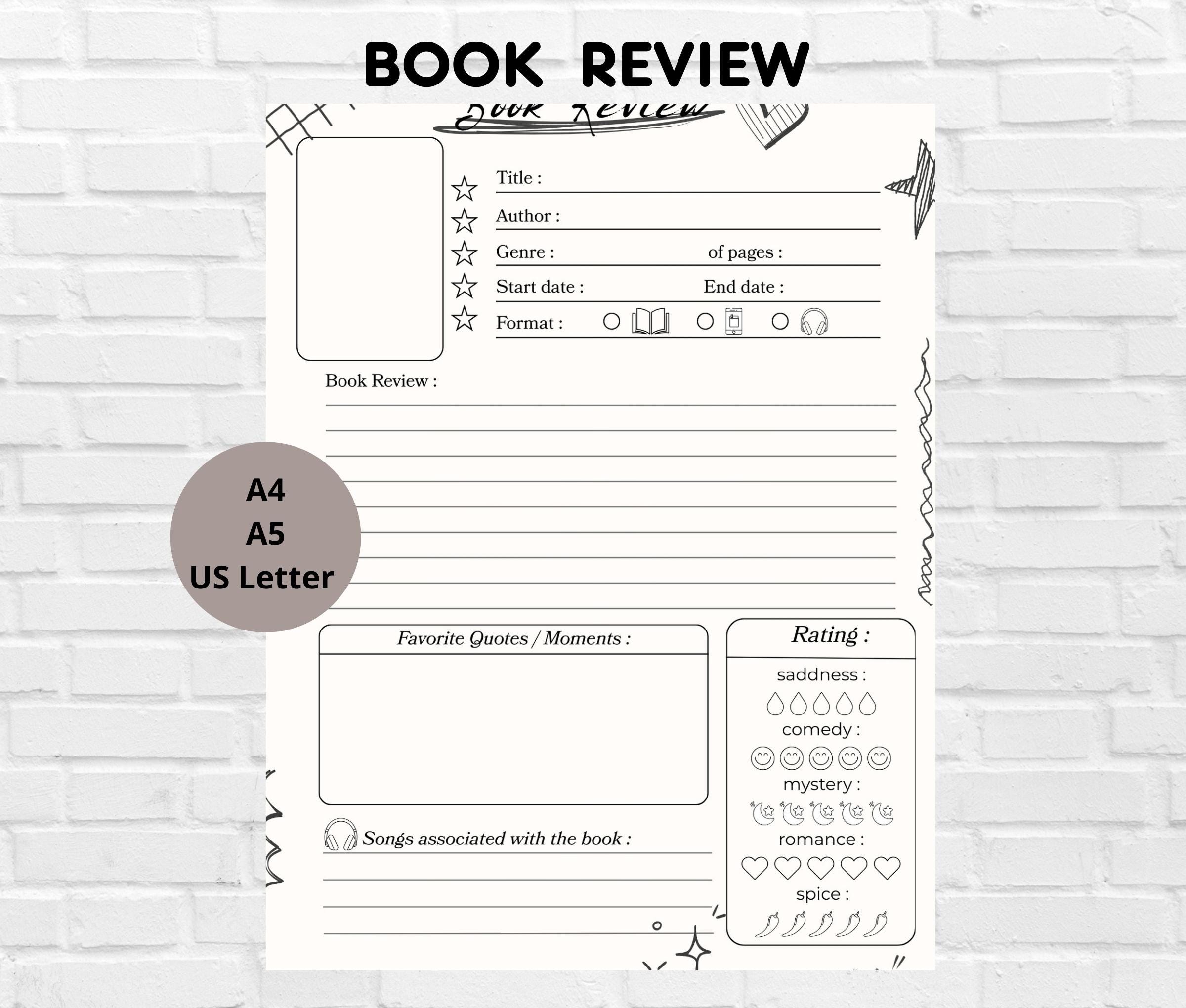 Printable Book Review Template-printable Reading Journal- Book Tracker ...