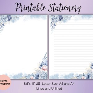 Ensemble de papeterie fleurs bleues-papier à lettres fleurs d'hiver sans doublure A4/A5/US Letter-papeterie florale pour lettres/billets-fournitures pour stylo
