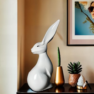 Escultura de conejo blanco: figura de conejo de resina cerámica, decoración de Alicia en el País de las Maravillas