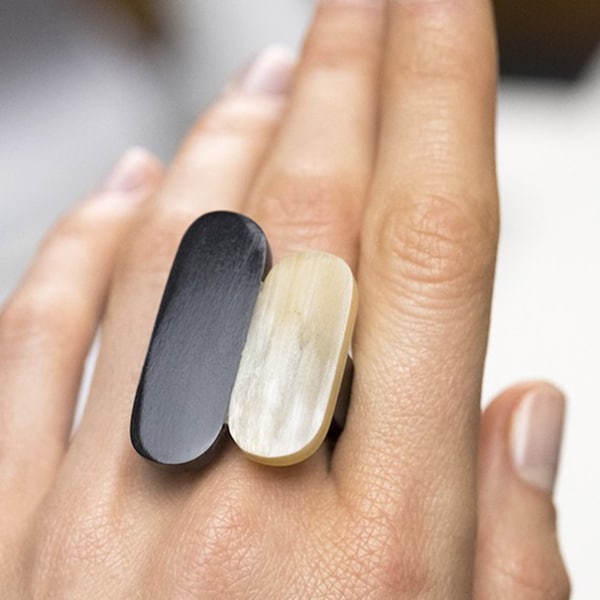 Buffalo horn ring Big ring Geometric ring Statement ring