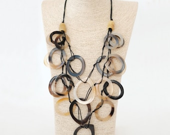 Buffalo horn necklace Tiered necklace Statement necklace Boho necklace