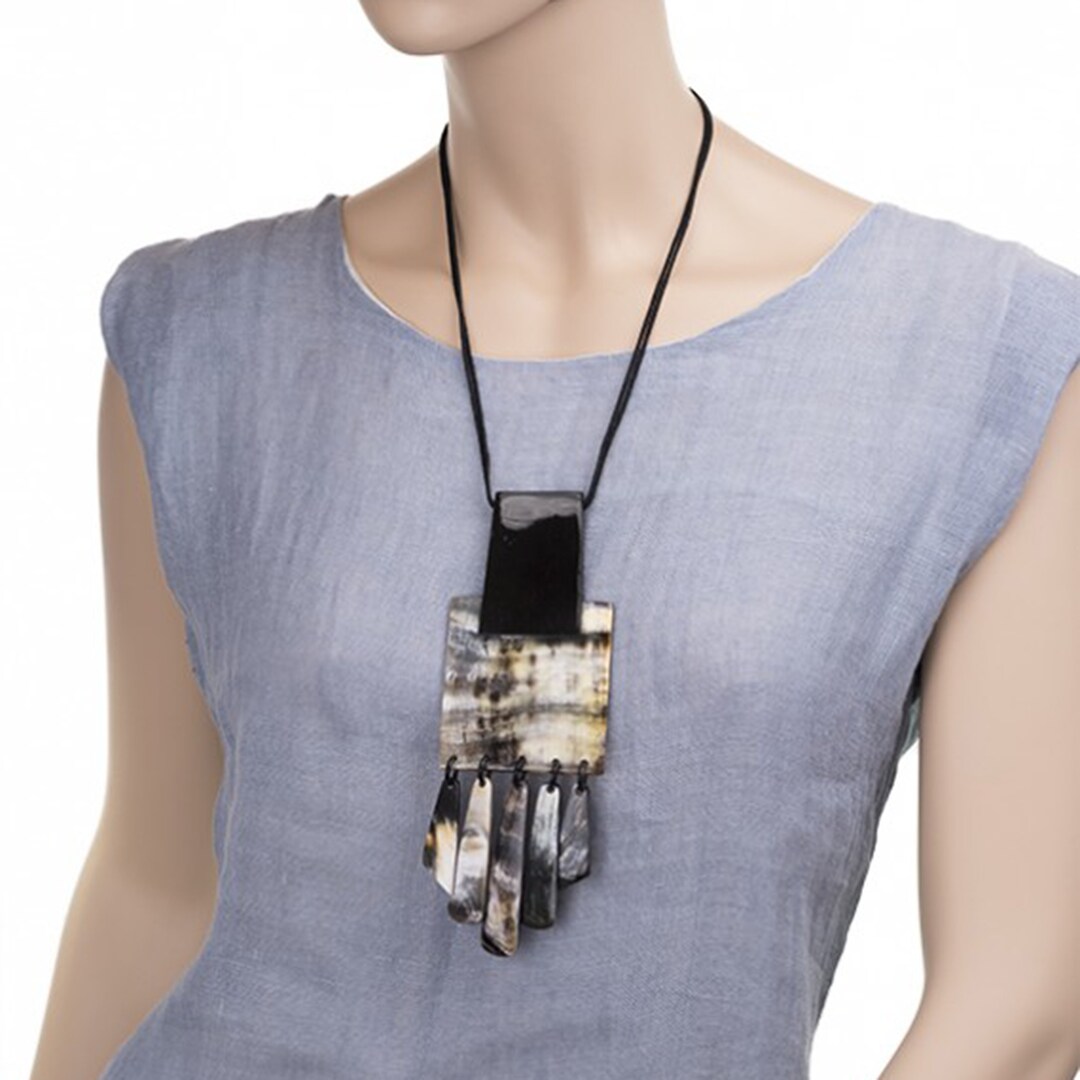 Blue Bead Buffalo Horn Hook Necklace main image 1