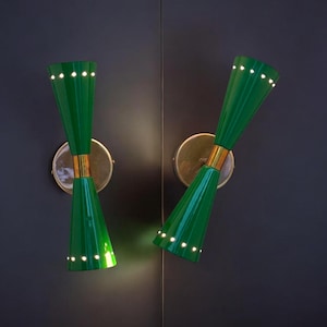 Mid-Century Modern Brass Wall Sconce - Green Cone Shade | Sputnik Vintage Light | Minimalist Wall Lamp | Retro Wall Mount Lightning