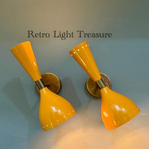 Mid-Century Brass Wall Sconces: Orange Glass Bedside Lamps, MCM Decor