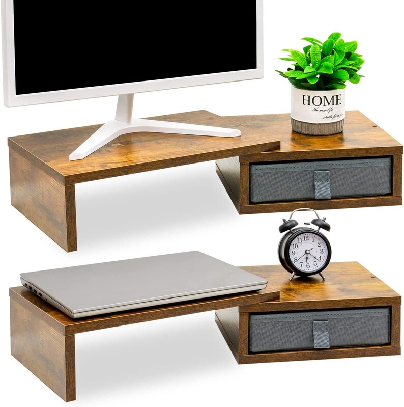 Dual Monitor Stand Riser With 2 Drawers for 2 Etsy