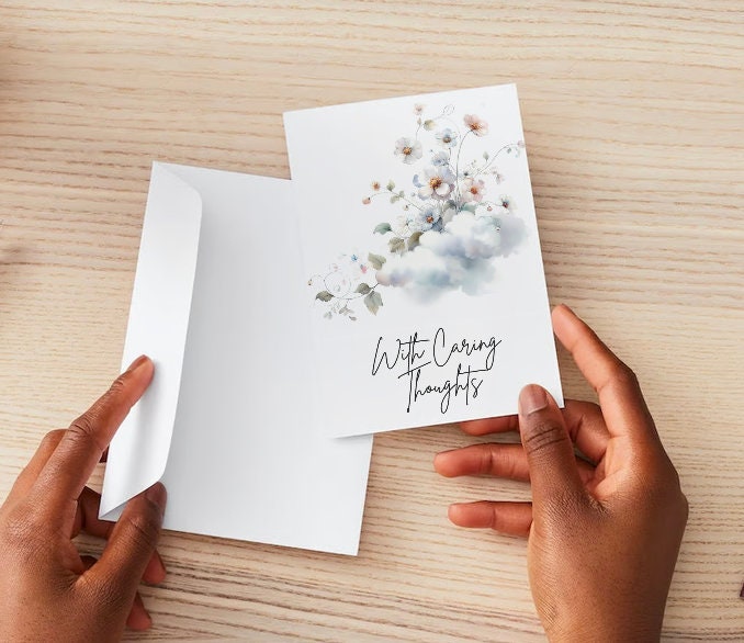 Printable Folding Card, Funeral, Flowers on Clouds, PDF, Easy Digital ...