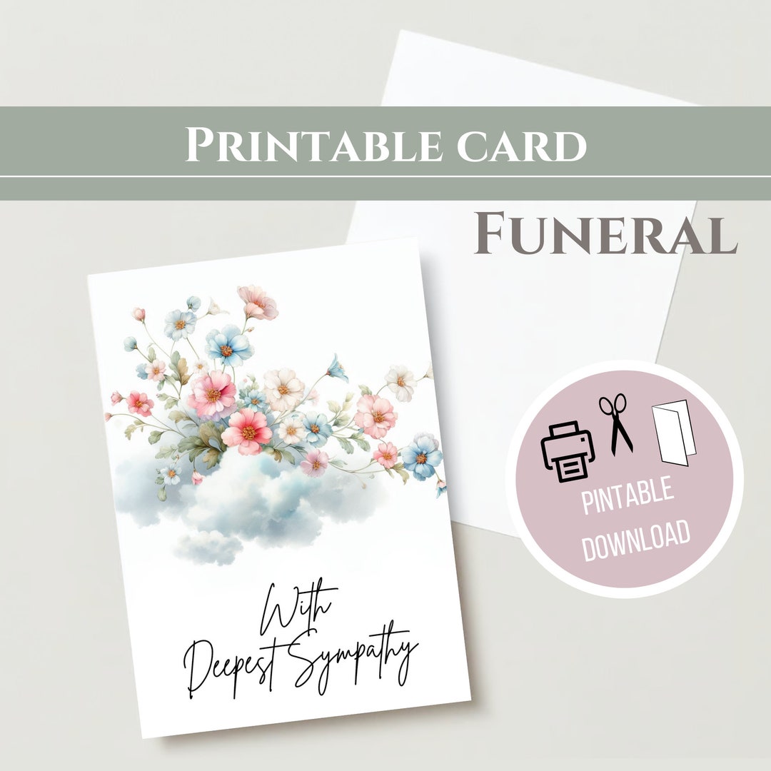 Printable Folding Card, Funeral, Flowers on Clouds, PDF, Easy Digital ...