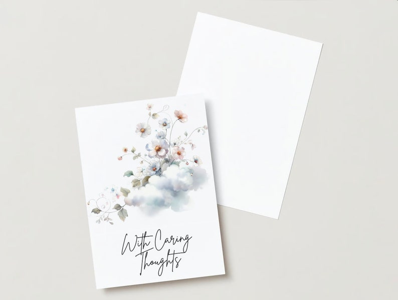 Printable Folding Card, Funeral, Flowers on Clouds, PDF, Easy Digital ...