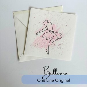 Handgemalte One Line Karte 15x15 | Aquarell Hintergrund | Minimalistische Kunstkarte | Ballerina