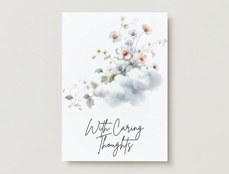 Printable Folding Card, Funeral, Flowers on Clouds, PDF, Easy Digital ...