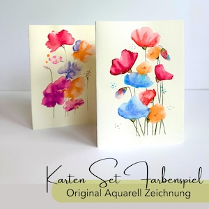 Original Watercolor, Set of 2 folding cards with floral motifs, hand-painted, unique, birthday gift, saying thank you, send a wish, A6
