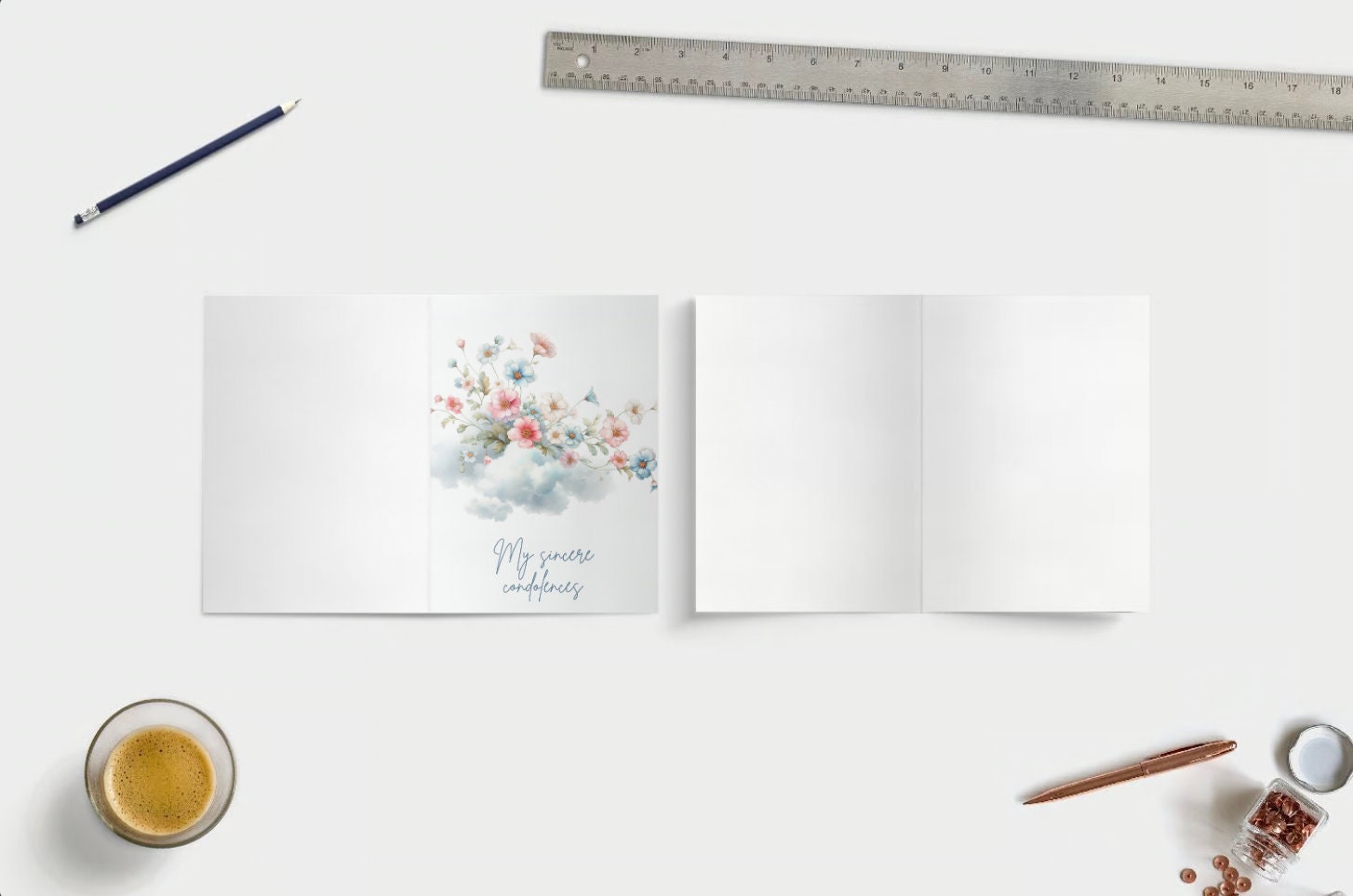 Printable Folding Card, Funeral, Flowers on Clouds, PDF, Easy Digital ...