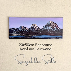 Original Acrylic Painting, Spiegel der Stille, Swiss Mountain Panorama, 20×50 cm Canvas