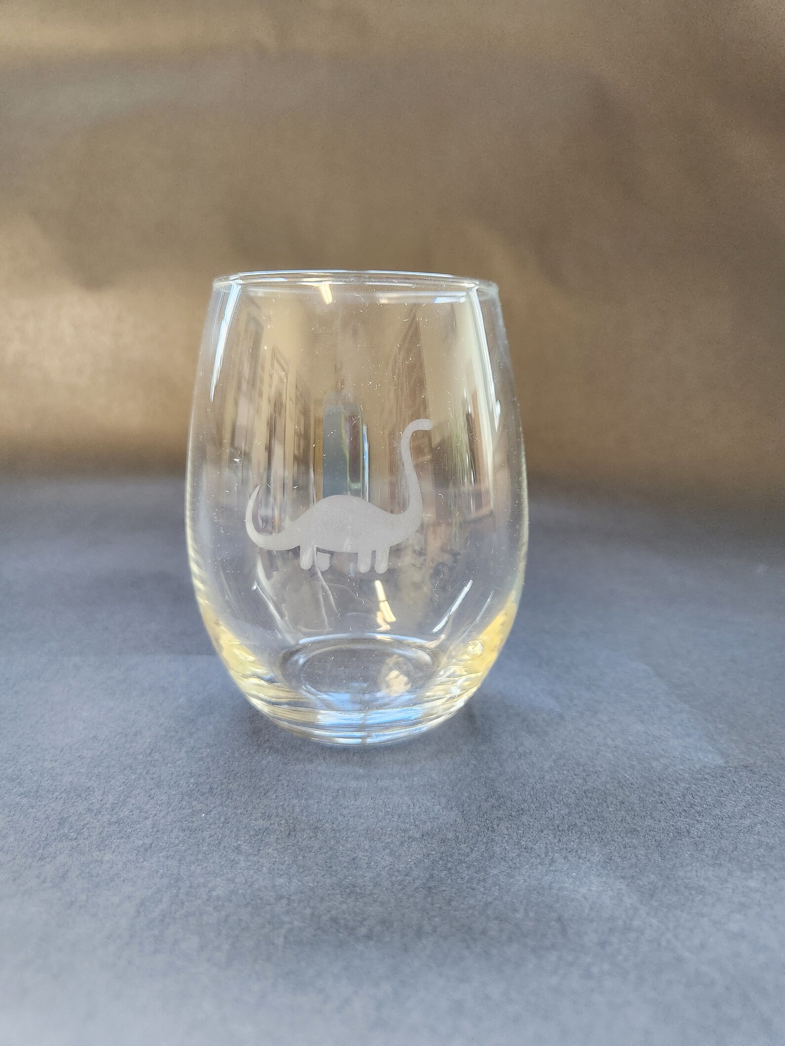 Cute Etched Dinosaur Stemless Wine Glass, Etched Wine Glass, Dinosaur
