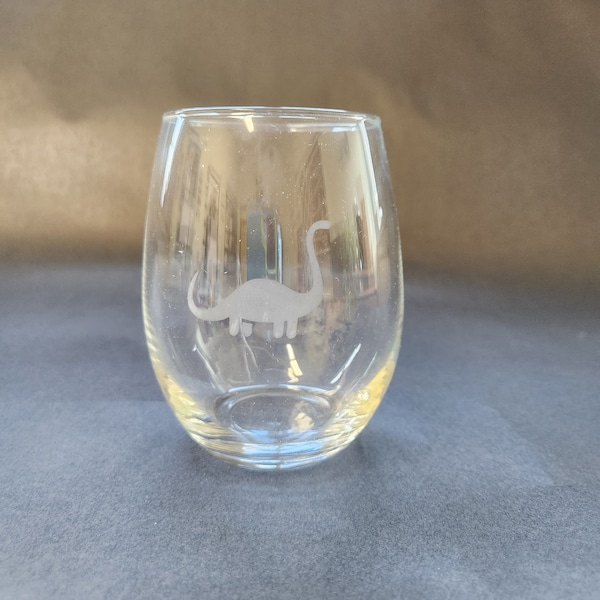 Cute Etched Dinosaur Stemless Wine Glass, Etched Wine Glass, Dinosaur Gifts, Dinosaur Theme, Fun Gift, Birthday Gift, Dinosaur