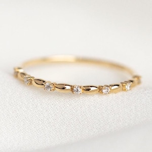 14K Gold Diamond Band: Delicate Stacking Ring, Recycled Gold
