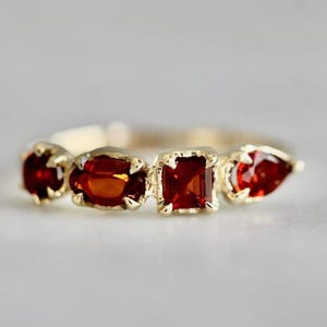 10K Gold Red Gemstone Ring | Natural Garnet & Spinel Ring | Dainty Minimalist Stacking Ring | Elegant Gift for Her
