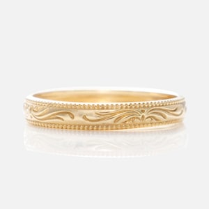 14K Gold Filigree Ring: Vintage Style Stackable Band