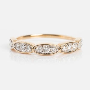14K Gold Diamond Stacking Band: Vintage Inspired Scalloped Ring