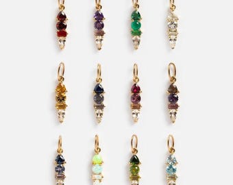 Colgante con dije de piedra natal moderna en oro de 10 quilates con degradado / Joyería personalizada con piedra natal familiar, plata/vermeil/chapada