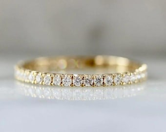 Anillo de eternidad con pavé de diamantes franceses en oro de 14 quilates: anillo de bodas apilable/regalo para ella, joyería minimalista, joyería de plata/vermeil/chapada