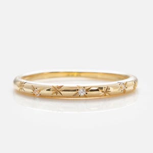 9K Gold Starry Diamond Band: Celestial Stacking Ring