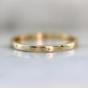 14K Gold Celestial Star Ring: Hand Engraved Orion Band