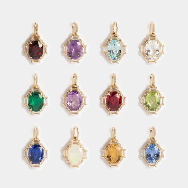 10 kt goud – vintage halo-hanger met geboortesteen | Op maat gemaakte familiesieraden | Cadeau voor haar, zilveren/vermeil/vergulde sieraden