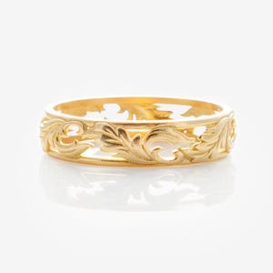 14K Solid Gold Filigree Ring: Vintage Openwork Band