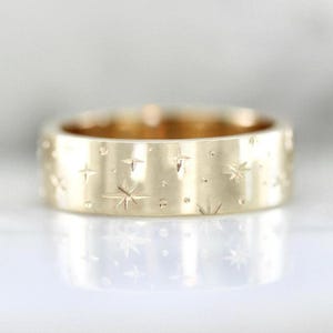 14K Gold Orion Star Ring: Hand Engraved Celestial Band
