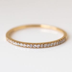 14K Gold Simple Pave Diamond Band | Dainty Stacking Ring | Solid Gold Fine Jewelry | Minimalist Diamond Ring | Gift for Her | Celestial Band