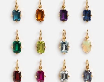 Colgante con dije de baguette con piedra de nacimiento en oro de 10 quilates, con diseño de amor, joyería familiar personalizada, regalo para ella, joyería de plata, vermeil y baño de oro.