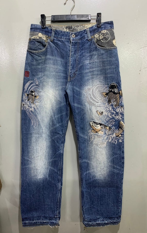 Japanese Brand Karakuri Tamashi Koi Fish Embroidery Jeans -  Canada