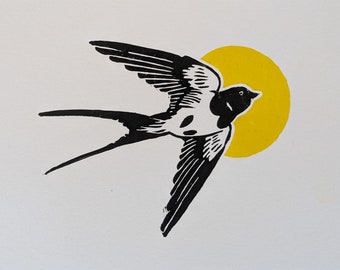 Hirondelle - linocut